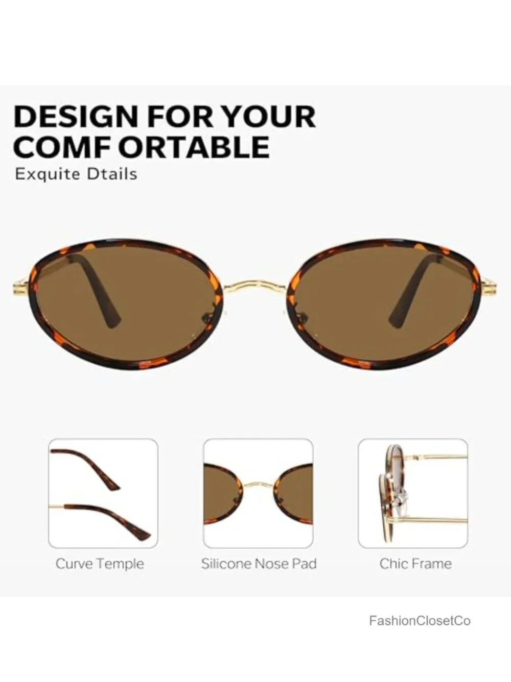 Retro Oval Sunglasses for Women 90s Small Gold Frame UV400 Protection